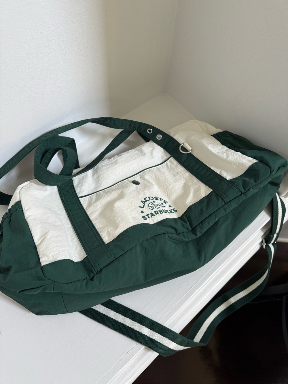 Starbucks Lacoste Collectors Edition Green & White Duffle Bag